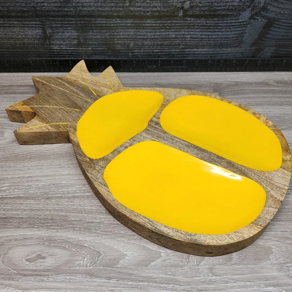 Pineapple Fruit Tray Wooden With Thee‎ Compartments